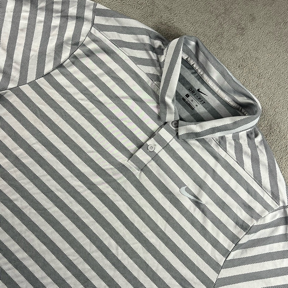 Nike Golf Polo Shirt Men XL Short Sleeve Stripe DriFit Performance Gray White